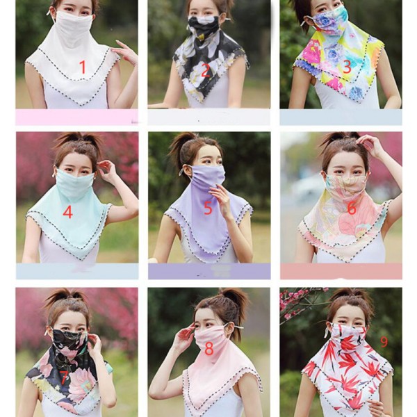 Floral Face Mask Mouth Mask Washable Silk Scarf Handkerchief Full Face Cover Dust Proof 3736